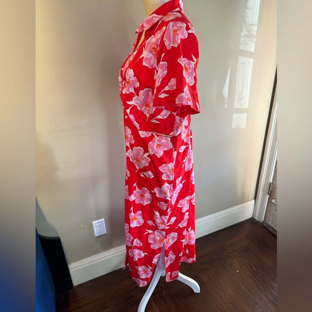 Old Navy Pink Floral with Cutouts Midi Shirt Dress Sz XL - Picture 6 of 12